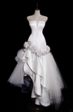 Gentle Mermaid Halter White Floral Satin Tulle Long Wedding Dress HZ1023