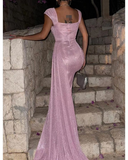 Sexy Pink V-Neck Mermaid Prom Dress Evening Dress HZ1023