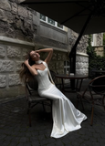 Classy Mermaid Sweetheart Neck White Satin Long Prom Dress Wedding Dress HZ1023
