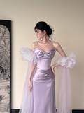 Romantic Purple Mermaid Bow Satin Tulle Long Prom Dress Formal Dress HZ1023