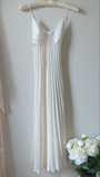 Simple A Line Spaghetti Straps Pleated White Satin Chiffon Prom Dress Evening Dress HZ1023