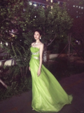 Stunning Green A Line Sweetheart Neck Rhinestone Chiffon Prom Dress Evening Dress HZ1023