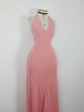 Retro A Line V Neck Pink Beaded Chiffon Prom Dress Evening Dress HZ1023