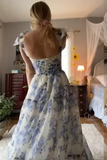 Elegant Floral Print Chiffon Long Prom Dresses Evening Dresses HZ1023