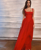 Charming Red Satin Tulle Long Prom Dress HZ1023
