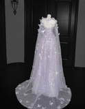 Purple Butterfly A Line Strapless Sequin Tulle Long Prom Dress Party Dress HZ1023