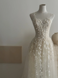 Pretty A Line 3D Floral Tulle Long Prom Dress Wedding Dress HZ1023