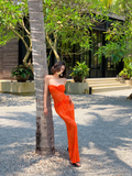 Orange Sheath Sweetheart Neck Sexy Lace Long Prom Dress Vacation Dress HZ1023