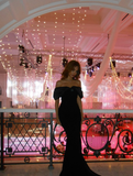 Sexy Black Mermaid Off the Shoulder Velvet Satin Long Prom Dress Formal Dress HZ1023