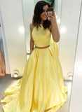 Yellow two pieces long prom dress, yellow evening dress HZ1023