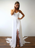 White lace long prom dress, white evening dress HZ1023