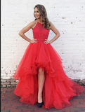 Organza with Beaded Bodice Halter High Low Prom Dress,Pageant Dress HZ1023