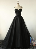 Elegant Black Straps Tulle Sweetheart Prom Dress, Black Party Dress HZ1023