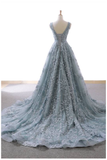 Gorgeous A-line Grey Lace Appliques Long Prom Gown HZ1023