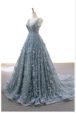 Gorgeous A-line Grey Lace Appliques Long Prom Gown HZ1023