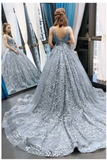 Gorgeous A-line Grey Lace Appliques Long Prom Gown HZ1023