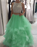 long 2 pieces prom dress 2 piece evening dress HZ1023