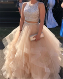 long 2 pieces prom dress 2 piece evening dress HZ1023