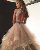 long 2 pieces prom dress 2 piece evening dress HZ1023