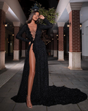Black Long Prom Dress, Popular Evening Dress ,Fashion Wedding Slit Party Dress HZ1023