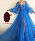 Tulle Evening Dress, Long Sleeves Long Prom Dress HZ1023