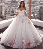 Off Shoulder Tulle Ball Gown Wedding Dresses Floral Flowers Beaded HZ1023