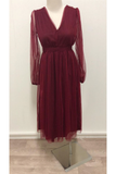 Charming Puffy Long Sleeve Burgundy Tea Length Long Prom Dress/Evening Gown HZ1023