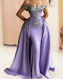 Mermaid Evening Dress Off Shoulder Silver Lace Embroidery Prom Dresses HZ1023