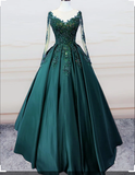 Emerald Green Long Sleeve Quinceanera Dresses Ball Gown Plus Size 15 Junior Prom Dress HZ1023