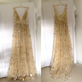 Charming V-neck Floral Long Prom Dress, Evening Dress HZ1023