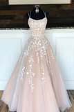 A-line ivory long prom dress with lace appliques HZ1023