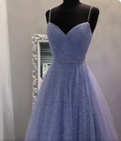 sweetheart tulle sequin long prom dress purple formal dress HZ1023