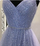 sweetheart tulle sequin long prom dress purple formal dress HZ1023