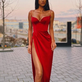 Thin Straps Simple Prom Gowns with Leg Slit Side HZ1023