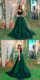 Stylish green tulle long prom dress, green evening dress HZ1023