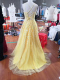 046, Hot Yellow tulle lace long prom dress party HZ1023