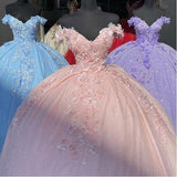 tulle princess off shoulder long formal prom dress, long strapless pink flower appliqu¨¦s evening dress HZ1023