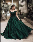 Dark Green Ball Gown Quinceanera Dresses Off Shoulder Beads Crystals Lace Up Sweet 16 Dresses Prom Dresses vestidos de quinceanera HZ1023