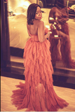 Elegant Rust Tiered Ruffles Tulle Prom Dress HZ1023