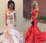 Charming V neck Off Shoulder Red Prom Dress, Long Formal Dress HZ1023