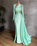 Sexy Prom Dresses Plus Size Arabic Aso Ebi Mermaid Prom Dresses Lace Beaded Illusion Satin Floor Length Party Evening Wear HZ1023