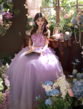 Purple Ball Gown Strapless Corset Floral Tulle Prom Dress 16th Birthday Dress HZ1023