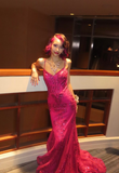 Hot Pink Mermaid Sequin Tulle Prom Dress 16th Birthday Dress Wedding Guest Dress HZ1023