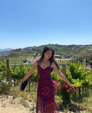 Pretty Purple A Line Straps Print Floral Chiffon Party Dress Date Dress Outfits HZ1023