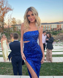 Beautiful Royal Blue Prom Dress Sexy Slit Evening Dress HZ1023