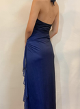 Halter Ombre Navy Blue Long Chiffon Prom Dress HZ1023
