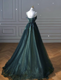 Elegant A Line Dark Green Tulle Long Prom Dress HZ1023