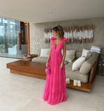 Deep V Neck Backless Prom Dress Long Evening Dress HZ1023