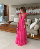 Deep V Neck Backless Prom Dress Long Evening Dress HZ1023