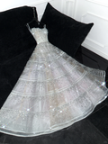 Exquisite White Beaded Ball Gown Strapless Sequin Tulle Prom Dress Party Dress HZ1023